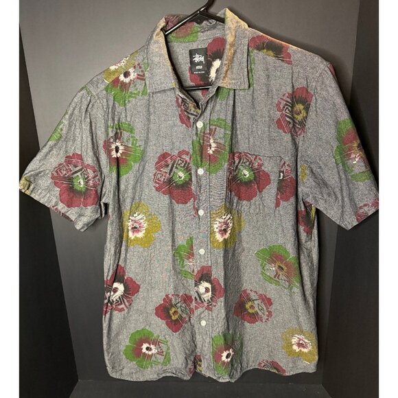 Stussy Hawaiian Shirt Floral Button Mens M Aloha Tropical Resort - Picture 1 of 5